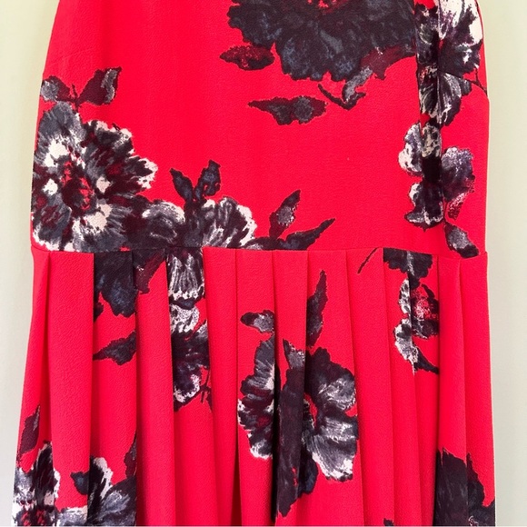 Free People Red Black Flowers Size 2 Dress Flutteby Floral Fit & Flare Pleated - Picture 6 of 12